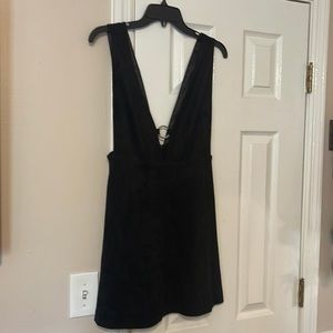 Black suede v cut dress! Perfect with a crop top underneath